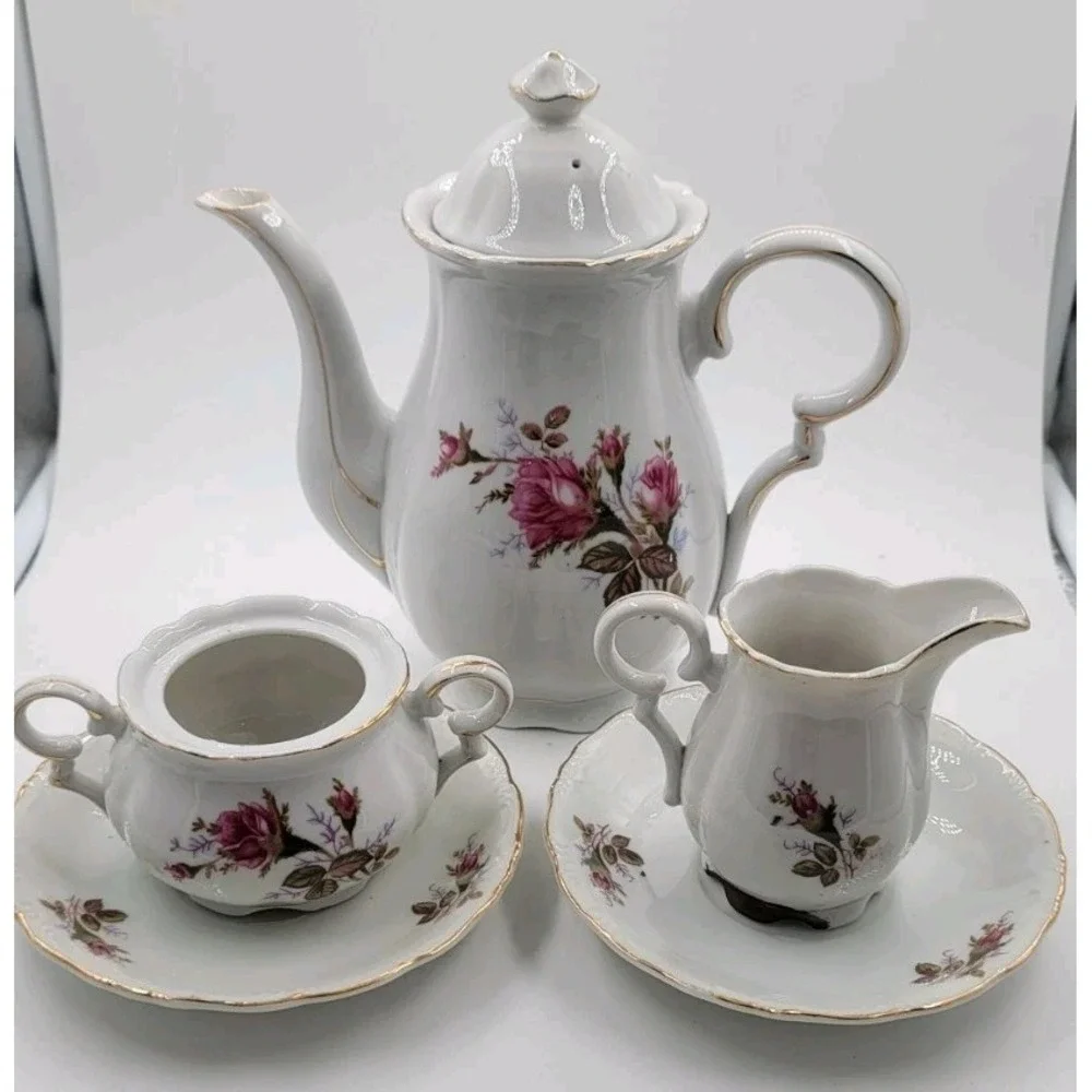Japan‎ China Moss Rose Demitasse Tea Set Vintage (4) Four Piece Set 1940s Read